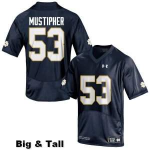 Notre Dame Fighting Irish Men's Sam Mustipher #53 Navy Blue Under Armour Authentic Stitched Big & Tall College NCAA Football Jersey DHV7499YS